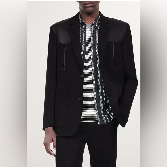 Black Blazer with Lamb Leather Accents - Picture 16 of 17